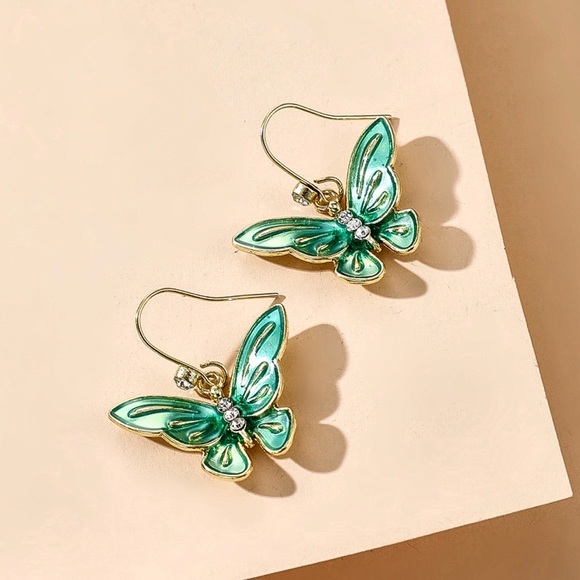 Any 2/$20! Gold & Green Butterfly Dangle Earrings - Picture 4 of 6